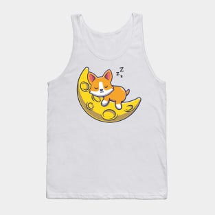 Cute Kawaii Fox Sleeping on Moon Tank Top